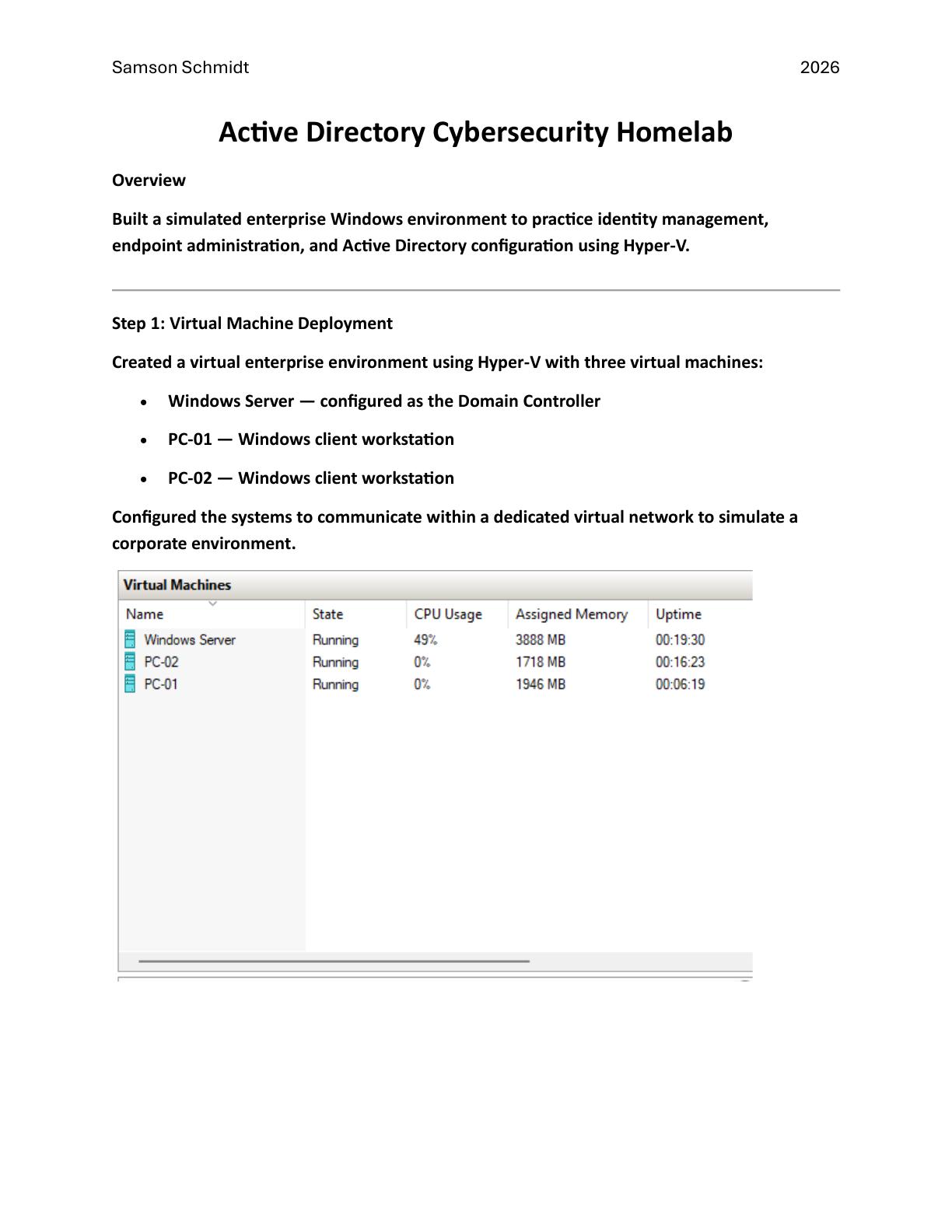Active Directory lab virtual machines